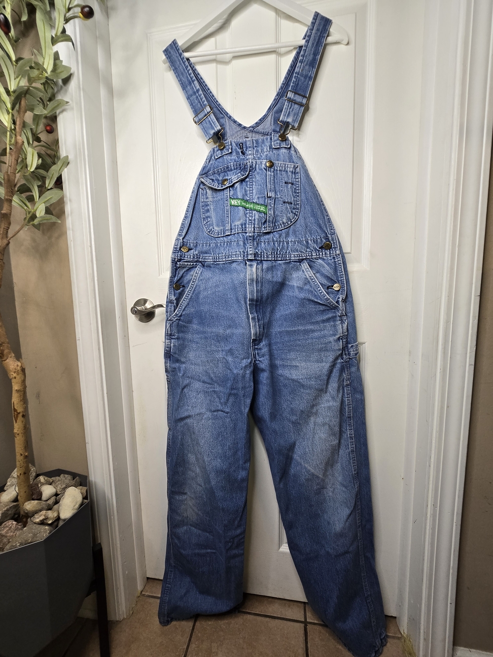 VTG Key Blue Denim Bib Overalls W34 L30 100% Cotton Made in Mexico FS8122